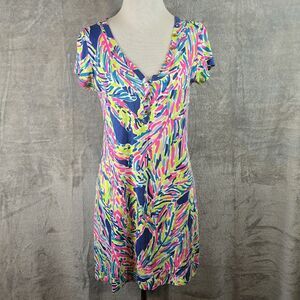 Lilly Pulitzer Palmira V Neck T-Shirt Dress in Indigo Palm Reader Size S
